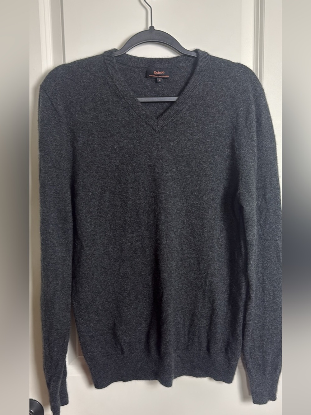 Quince Men's V-Neck Sweater in Dark Charcoal Gray
